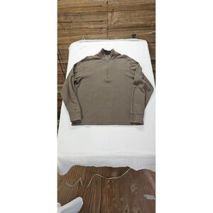 Mens Brown Quarter Zip Pullover Long Sleeve Mock Neck Knit Sweater Size Large